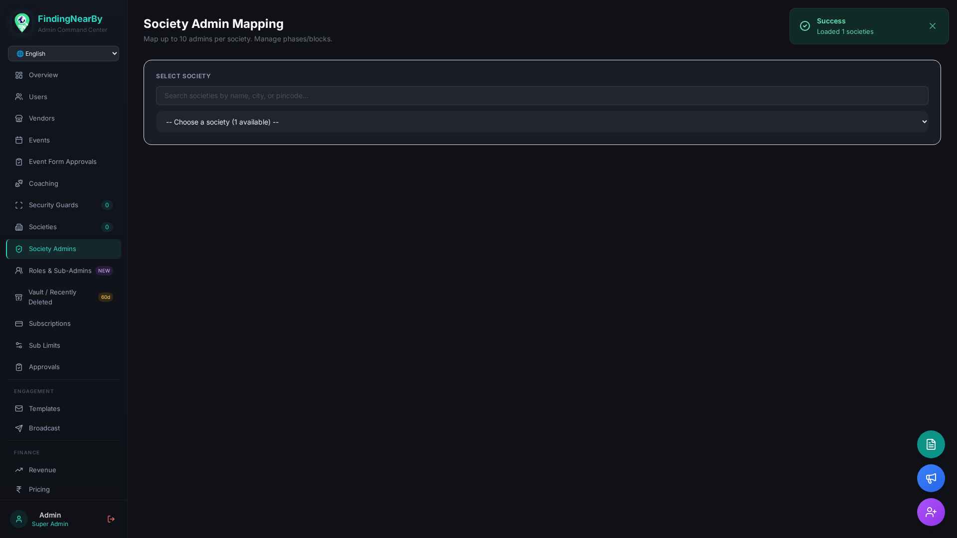 Society Admin Mapping
