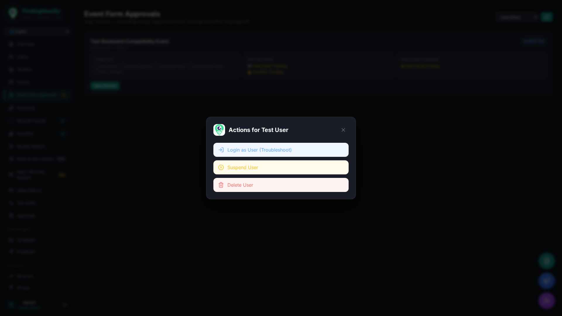 Society admin user actions